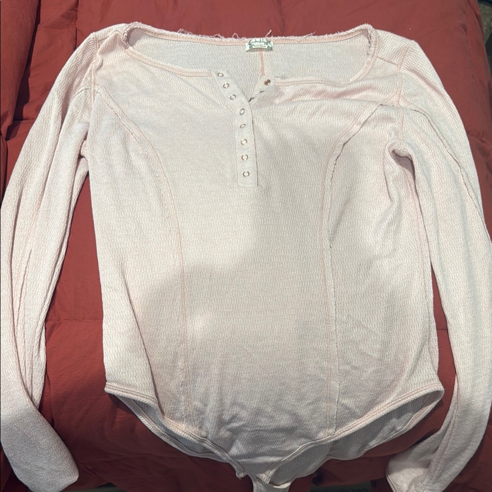 Free People Light Pink Long Sleeve Fitted Bodysuit